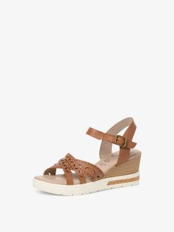 Tamaris Sandale En Cuir - Marron | Des Sandales