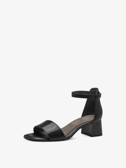 Tamaris Sandale A Talon En Cuir - Noir | Des Sandales