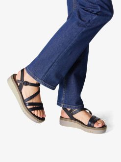 Tamaris Sandale A Talon En Cuir - Bleu | Des Sandales