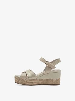 Tamaris Sandale A Talon En Cuir - Beige | Des Sandales