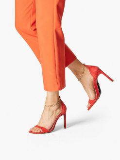 Tamaris Sandale A Talon En Cuir - Rouge | Des Sandales