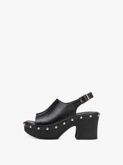 Tamaris Sandale A Talon En Cuir - Noir | Des Sandales