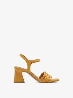 Tamaris Sandale A Talon En Cuir - Jaune | Des Sandales