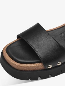 Tamaris Sandale A Talon En Cuir - Noir | Des Sandales