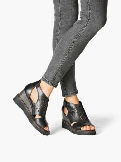 Tamaris Sandale A Talon En Cuir - Noir | Des Sandales