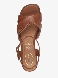 Tamaris Sandale A Talon En Cuir - Marron | Des Sandales