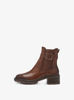 Tamaris Bottine Chelsea En Cuir - Marron | Bottines