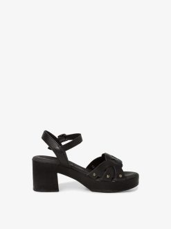 Tamaris Sandale A Talon En Cuir - Noir | Des Sandales