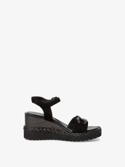 Tamaris Sandale A Talon En Cuir - Noir | Des Sandales