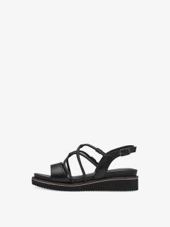 Tamaris Sandale A Talon En Cuir - Noir | Des Sandales