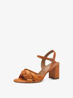 Tamaris Sandale A Talon En Cuir - Orange | Des Sandales