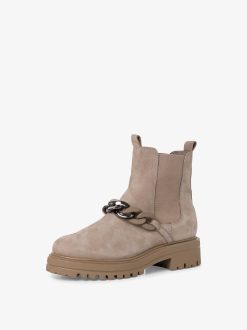 Tamaris Bottine Chelsea En Cuir - Beige | Bottines