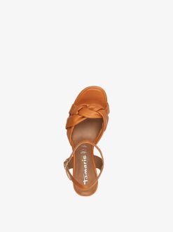 Tamaris Sandale A Talon En Cuir - Orange | Des Sandales