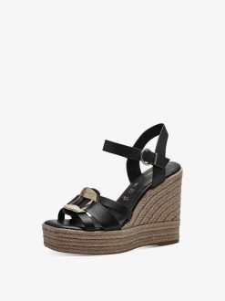 Tamaris Sandale A Talon En Cuir - Noir | Des Sandales