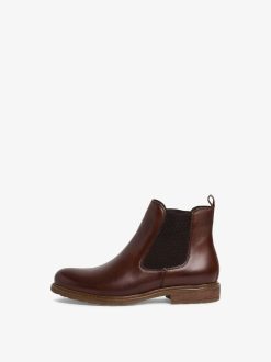 Tamaris Bottine Chelsea En Cuir - Marron | Bottines