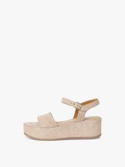 Tamaris Sandale A Talon En Cuir - Beige | Des Sandales