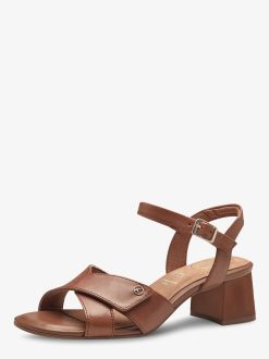 Tamaris Sandale A Talon En Cuir - Marron | Des Sandales