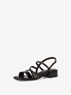 Tamaris Sandale A Talon En Cuir - Noir | Des Sandales