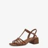 Tamaris Sandale A Talon En Cuir - Marron | Des Sandales