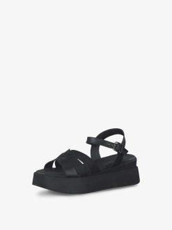 Tamaris Sandale A Talon En Cuir - Noir | Des Sandales