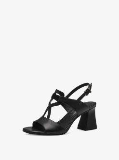 Tamaris Sandale A Talon En Cuir - Noir | Des Sandales