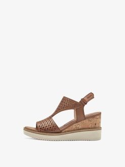 Tamaris Sandale A Talon En Cuir - Marron | Des Sandales