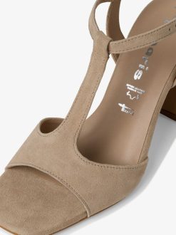 Tamaris Sandale A Talon En Cuir - Beige | Des Sandales