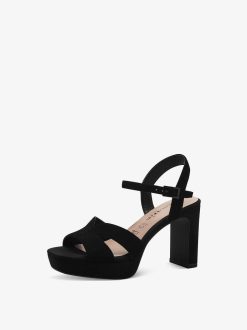 Tamaris Sandale A Talon En Cuir - Noir | Des Sandales