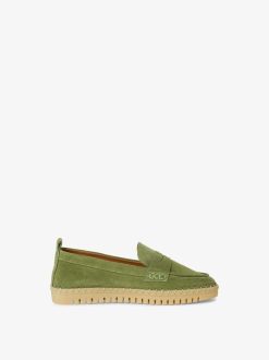 Tamaris Babouche En Cuir - Vert | Chaussures Basses Et Pantoufles