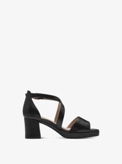 Tamaris Sandale A Talon En Cuir - Noir | Des Sandales