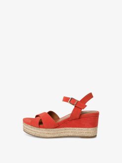 Tamaris Sandale A Talon En Cuir - Orange | Des Sandales