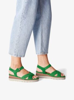 Tamaris Sandale A Talon En Cuir - Vert | Des Sandales