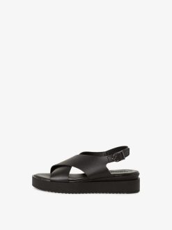 Tamaris Sandale A Talon En Cuir - Noir | Des Sandales