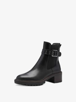 Tamaris Bottine Chelsea En Cuir - Noir | Bottines