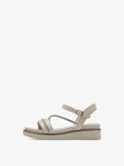 Tamaris Sandale A Talon En Cuir - Beige | Des Sandales