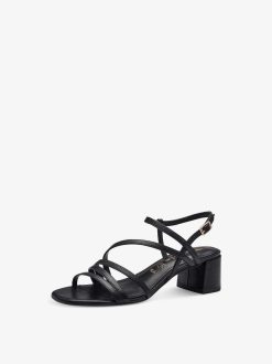 Tamaris Sandale A Talon En Cuir - Noir | Des Sandales