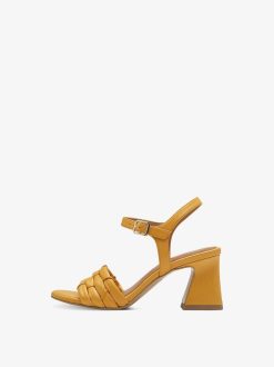 Tamaris Sandale A Talon En Cuir - Jaune | Des Sandales