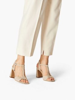 Tamaris Sandale A Talon En Cuir - Beige | Des Sandales