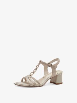 Tamaris Sandale A Talon En Cuir - Beige | Des Sandales