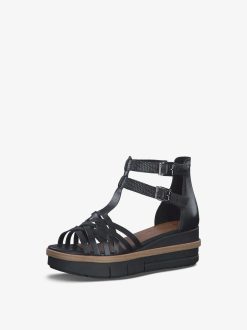 Tamaris Sandale A Talon En Cuir - Noir | Des Sandales