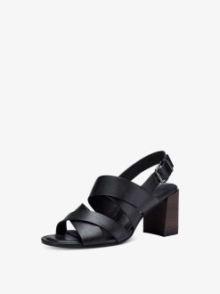 Tamaris Sandale A Talon En Cuir - Noir | Des Sandales