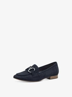 Tamaris Babouche En Cuir - Bleu | Chaussures Basses Et Pantoufles