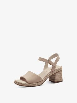 Tamaris Sandale A Talon En Cuir - Beige | Des Sandales