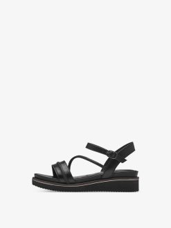 Tamaris Sandale A Talon En Cuir - Noir | Des Sandales