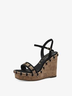 Tamaris Sandale A Talon En Cuir - Noir | Des Sandales