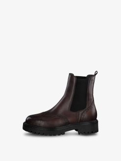 Tamaris Bottine Chelsea En Cuir - Marron | Bottines