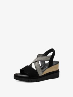 Tamaris Sandale A Talon En Cuir - Noir | Des Sandales