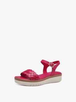 Tamaris Sandale A Talon En Cuir - Rose | Des Sandales