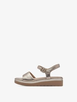 Tamaris Sandale A Talon En Cuir - Or | Des Sandales