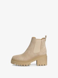 Tamaris Bottine Chelsea En Cuir - Beige | Bottines